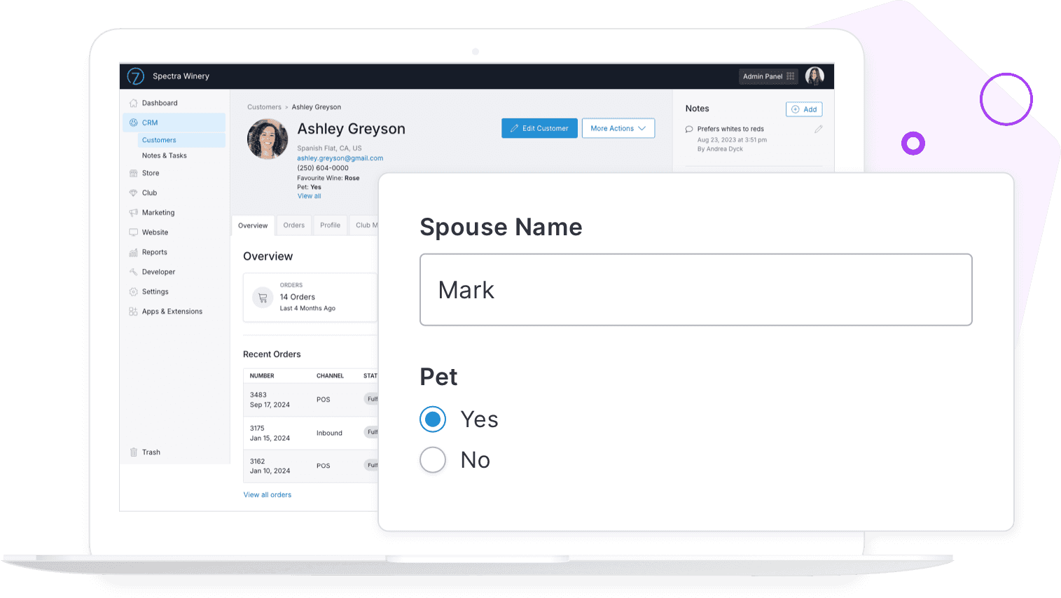 A screenshot of Commerce7 platform.