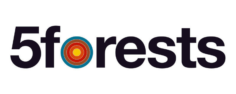 5forests, the global wine marketing agency, and their logo showing the letter O as a target with multicolored rings.