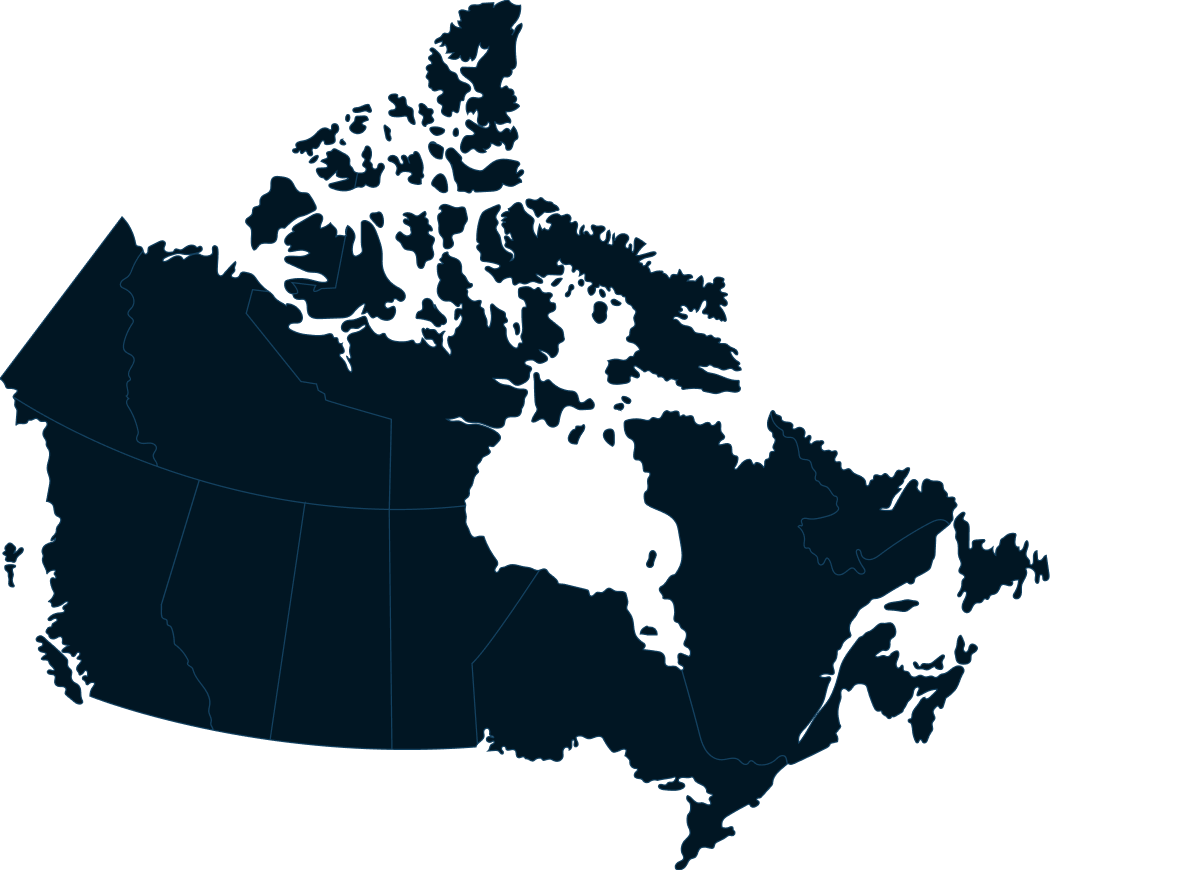 Detailed map of Canada highlighting provinces and territories for Commerce7 branding.