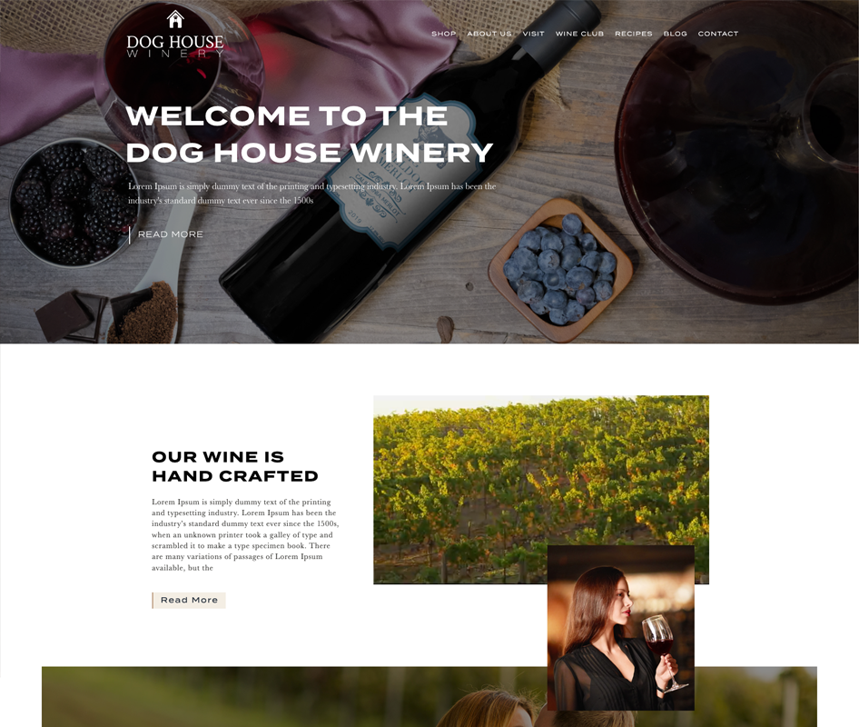 Commerce7 wine management platform interface with wine bottles and vineyard background.