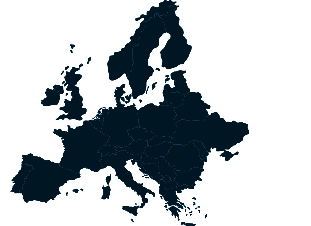 Dark blue map of Europe showing country borders, no labels or additional details.