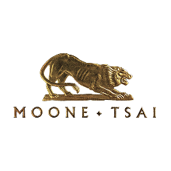 Moone Tsai logo featuring a gold lion symbolizing strength and elegance, with the name below in a classic font.