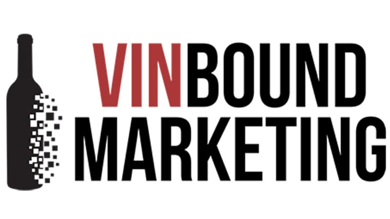 VinBound Marketing logo featuring a wine bottle with pixelated design and bold text.